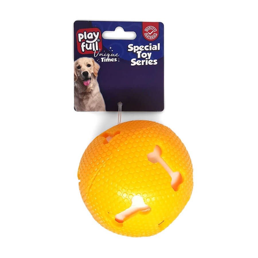 Playfull Öten Kemik Desenli Plastik Top Köpek Oyuncağı 7,5 Cm