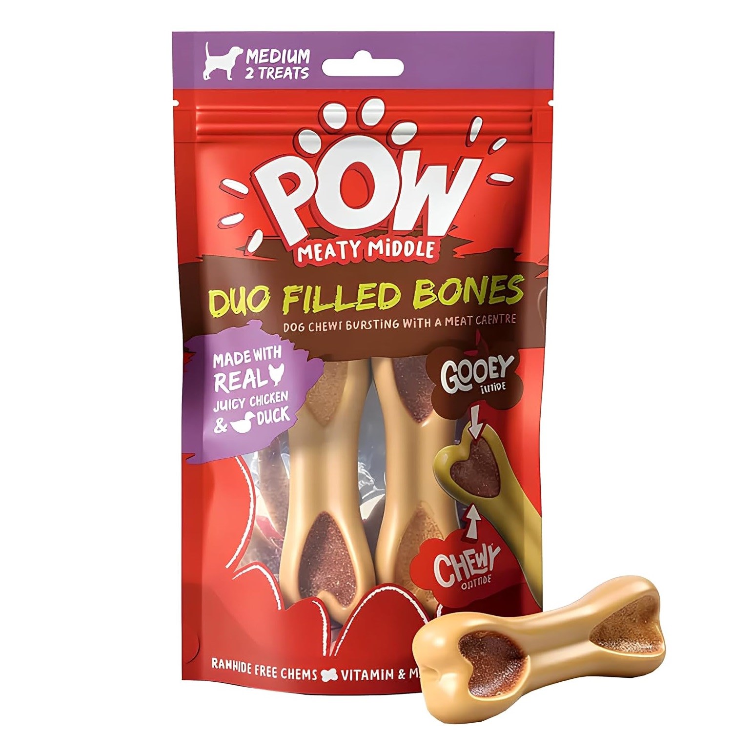 Pow Duo Köpek Ödül Kemiği - Tavuk&Ördek 2 Adet/128g