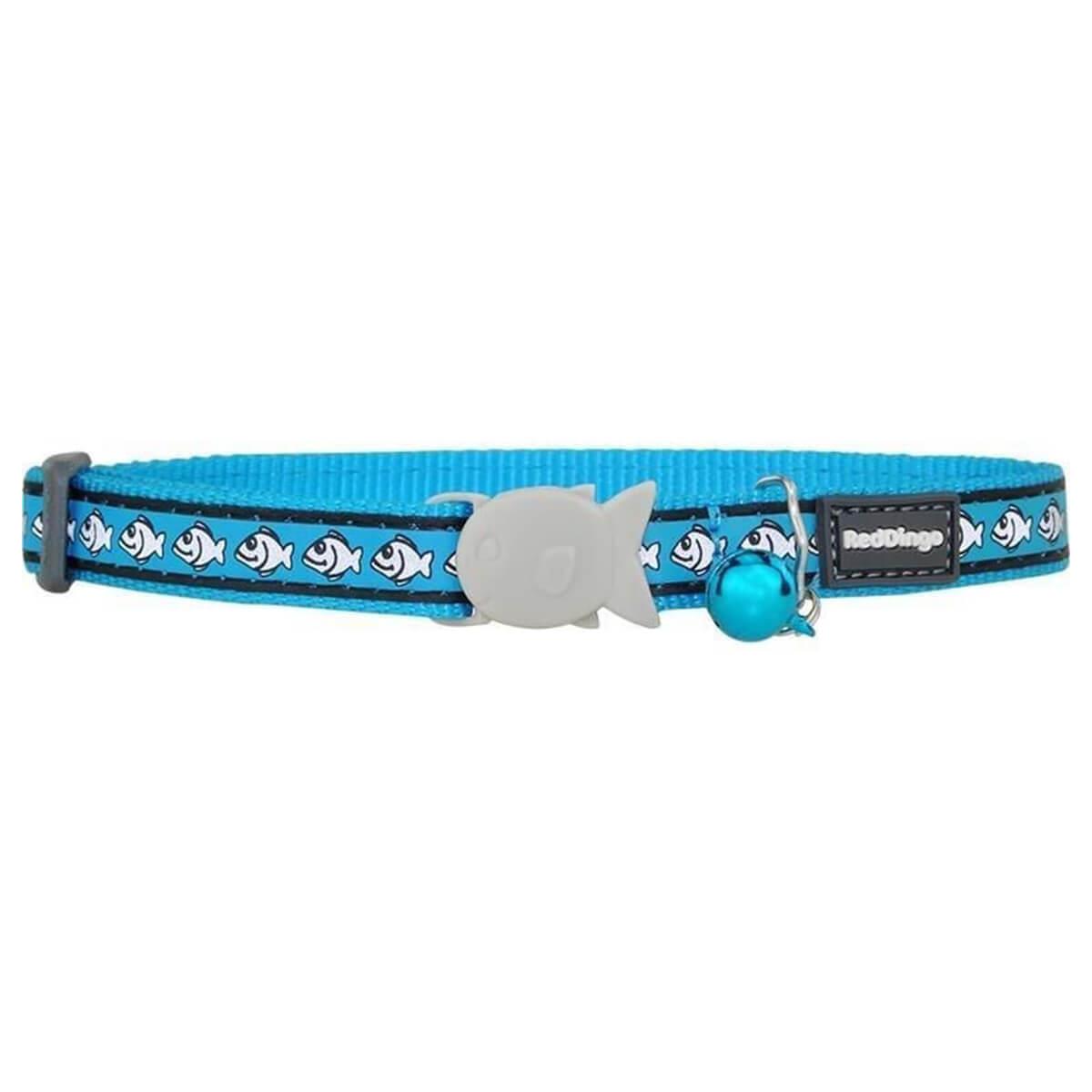 Reddingo Reflektörlü Balık Desenli Kedi Boyun Tasması 12 Mm – 20-32 Cm – Turkuaz