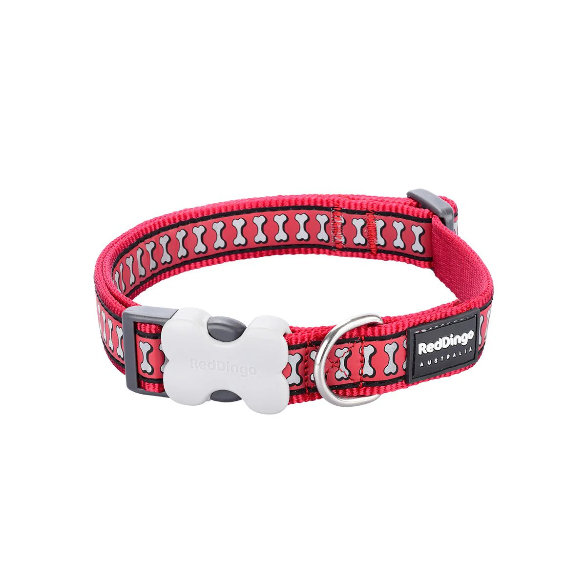 Reddingo Reflektörlü Kemik Desenli Köpek Boyun Tasması 12 Mm – 20-32 Cm – XSmall – Kırmızı