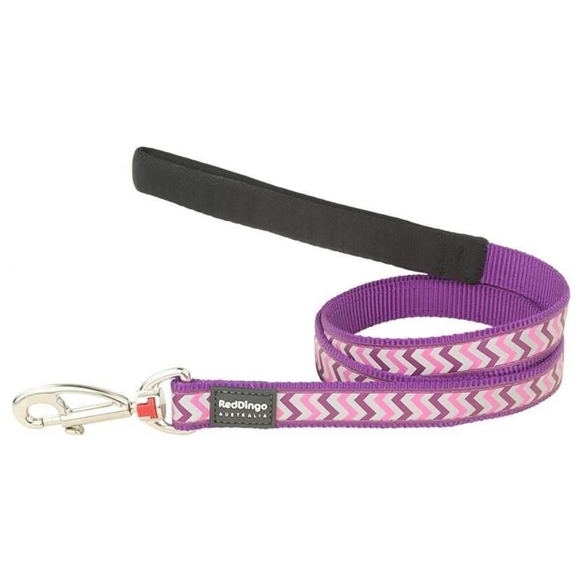 Reddingo Reflektörlü Ziggy Desenli Köpek Gezdirme Tasması 12 Mm – 1,2 M – XSmall – Mor