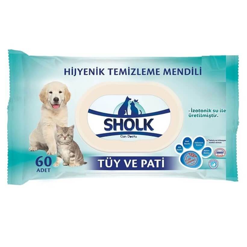 Sholk Kedi ve Köpekler İçin Tüy ve Pati Temizleme Mendili 60 Adet