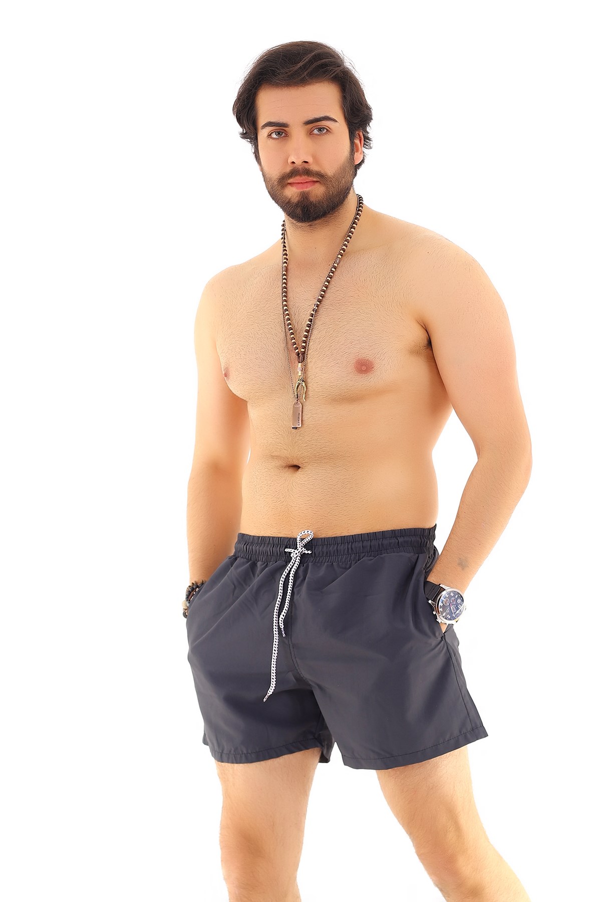 Antrasit Cep Detay Erkek Deniz Şortu