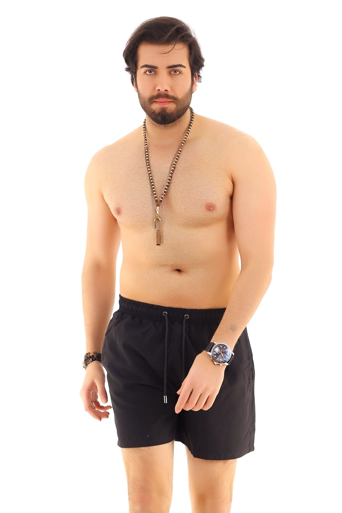 Cepli Siyah Erkek Deniz Şortu