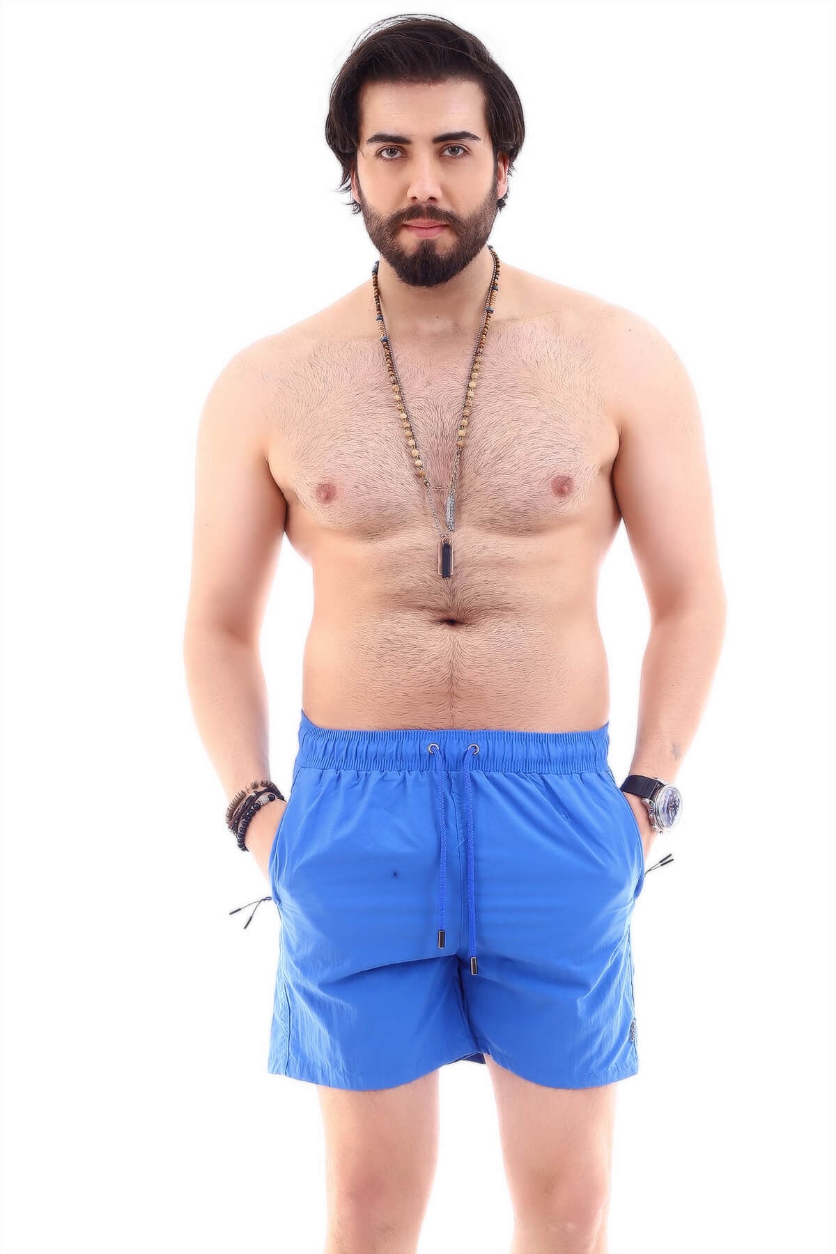 Mavi Fermuar Cepli Erkek Deniz Şortu