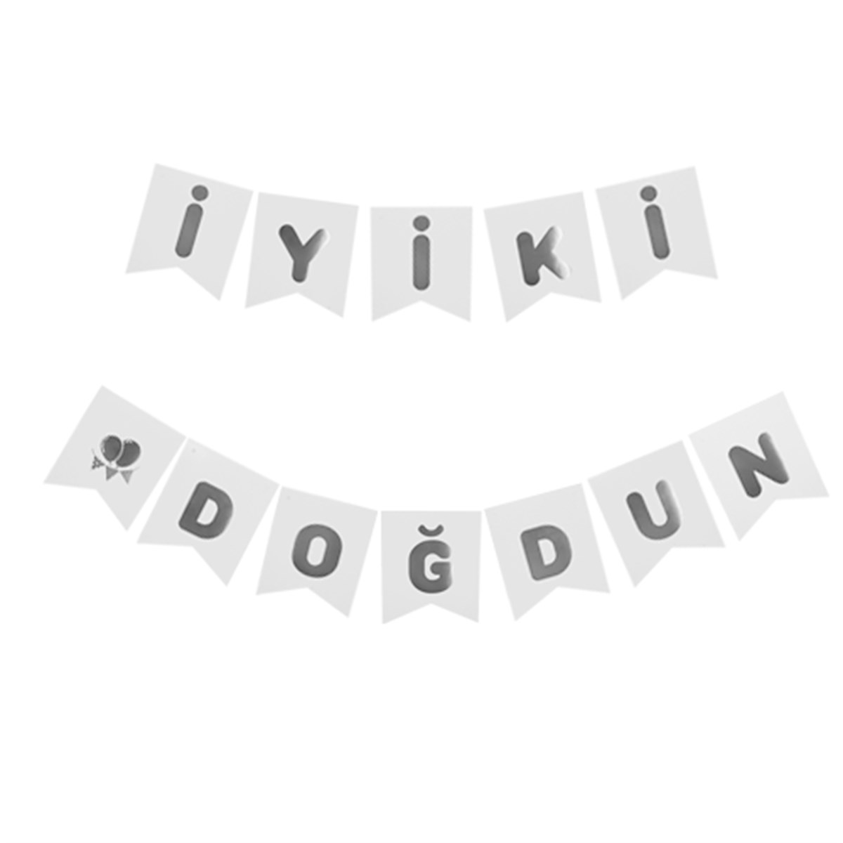 Karton Yazı Varak Baskılı İyi ki Doğdun Beyaz Üzeri Gümüş