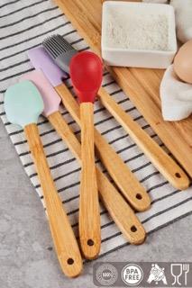 Ahşap Saplı Mini Spatula Fırça Set 5li