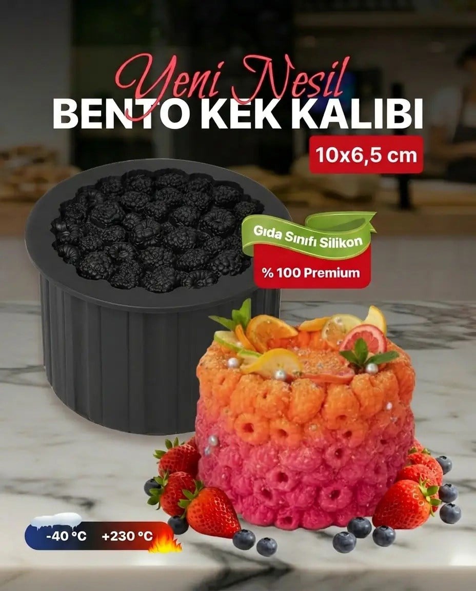 Kalp Bento Kek Sİlikon Ahududu Böğürtlen