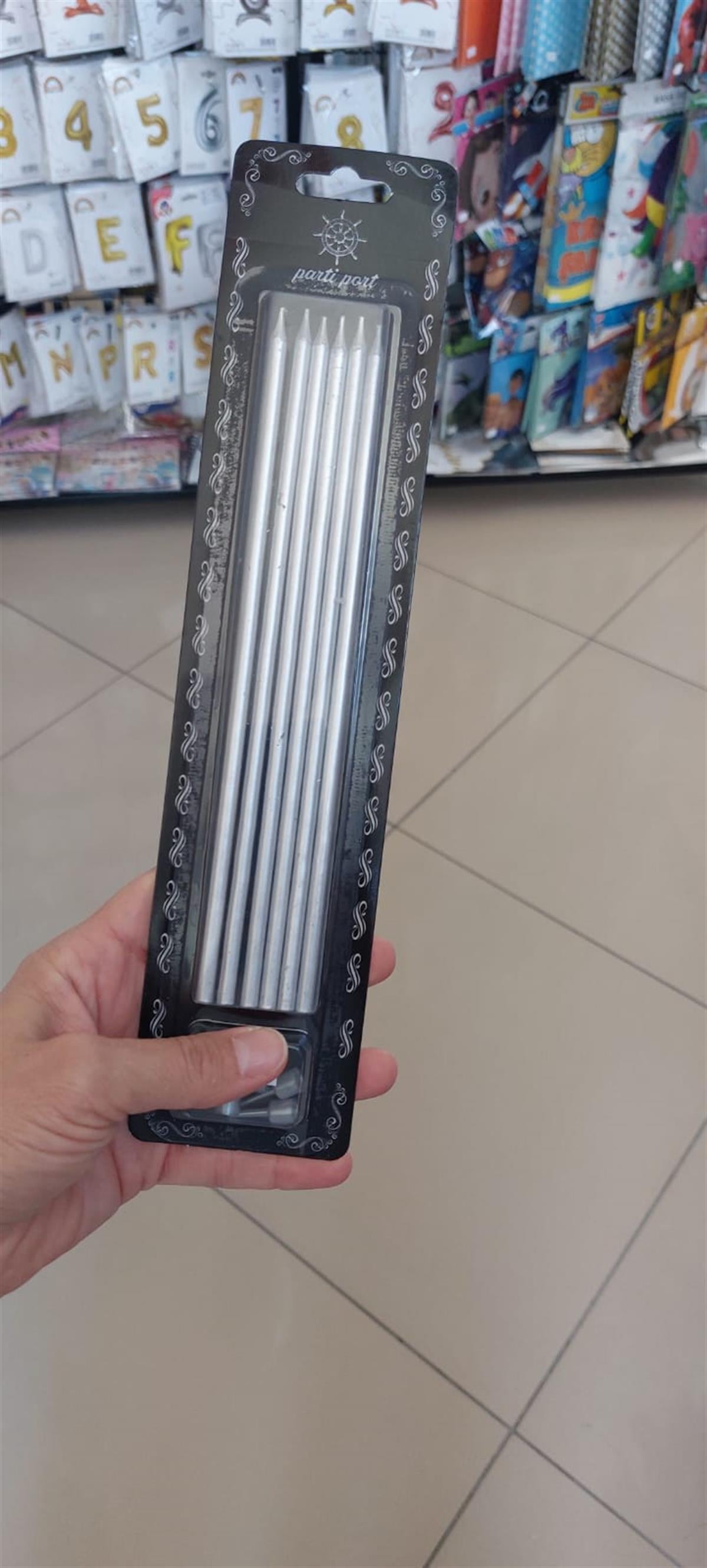 Parti Mumu Uzun 20 Cm 6lı Gümüş