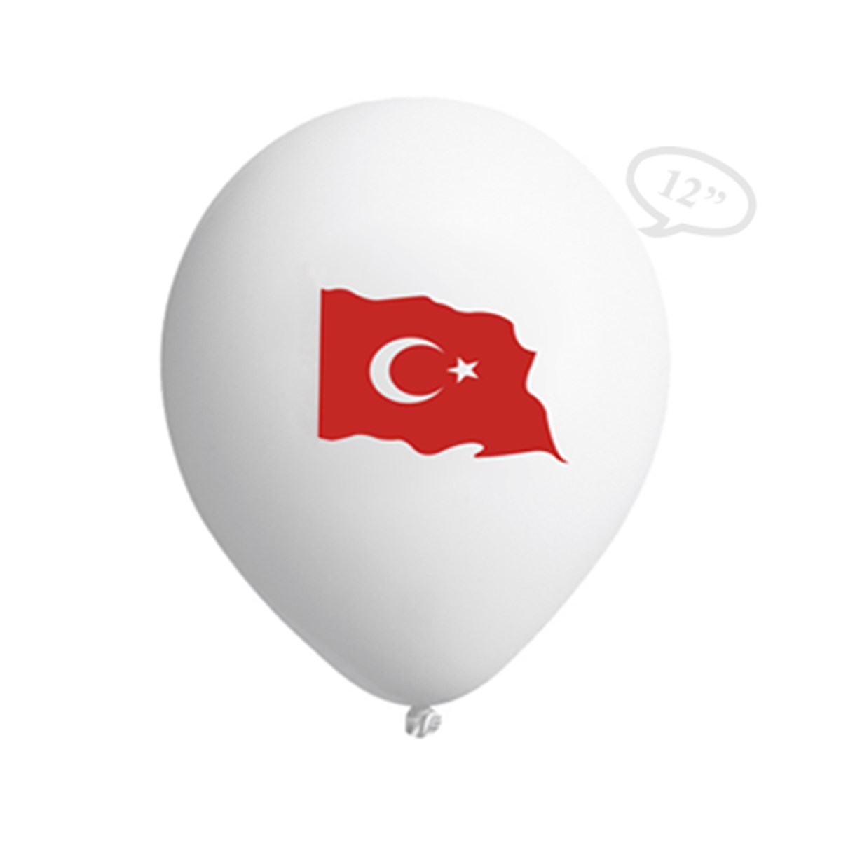 Baskılı Balon Kırmızı Türk Bayrağı Beyaz 100 'lü