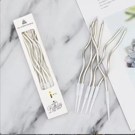 Dalgalı Pasta Mumu Gümüş -16cm Gümüş