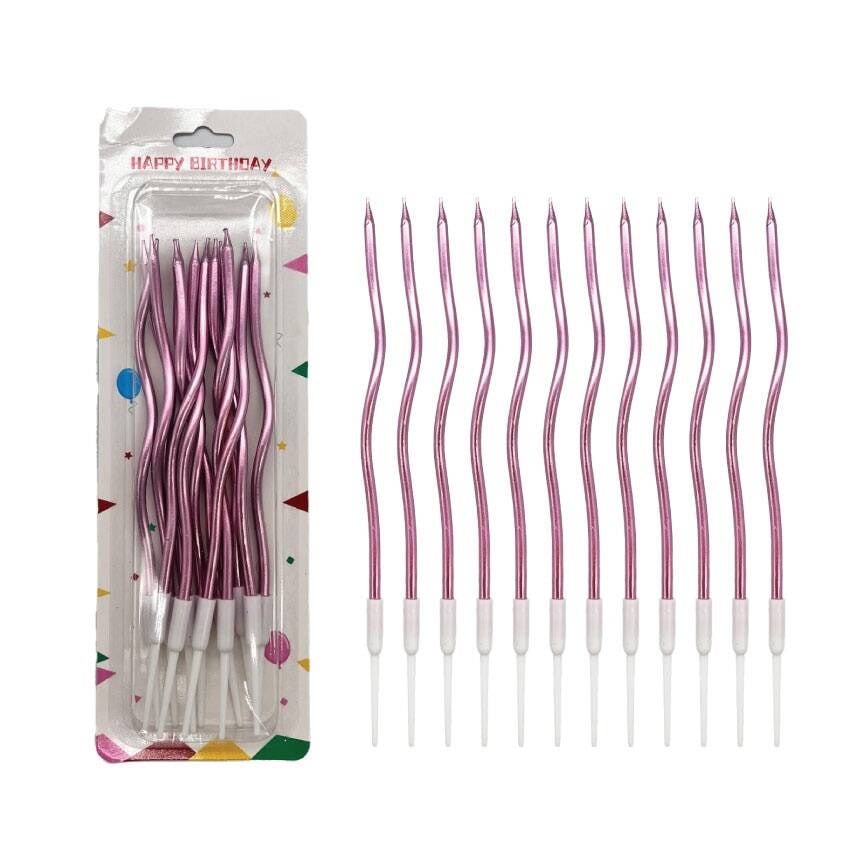 Dalgalı Pasta Mumu Metalik Pembe -16cm