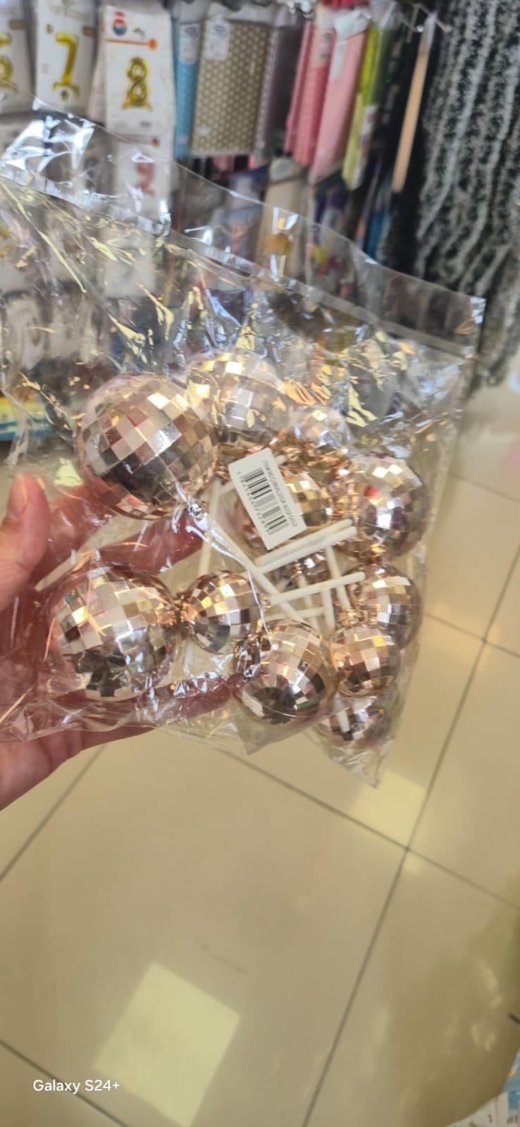 Disko Topu Rose Gold Karışık 12 adet Çubuklu