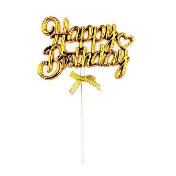 Gold Happy Birthday Krom Renkli Çubuklu Pasta Süsü