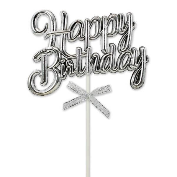 Gümüş Happy Birthday Krom Renkli Çubuklu Pasta Süsü