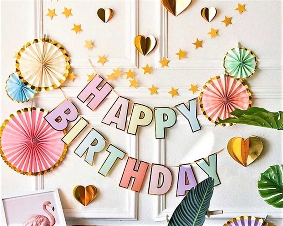 Happy Birthday Varak Baskılı Makaron Banner