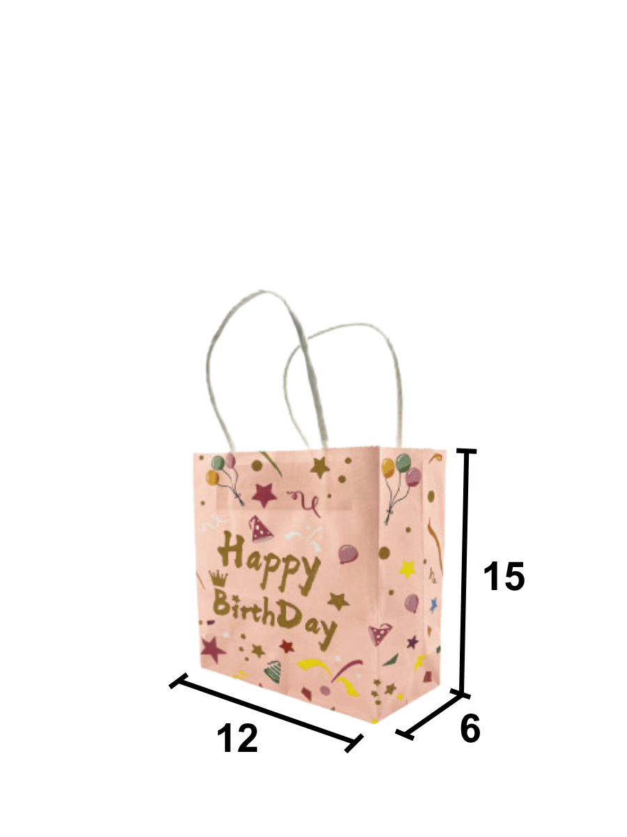 Kağıt Çanta 12x15x6 Happy Baskılı 10 Parça Pembe