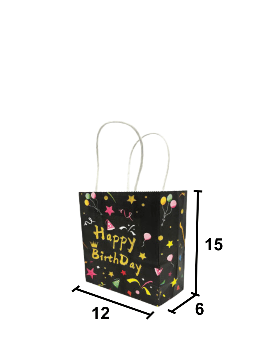 Kağıt Çanta 12x15x6 Happy Baskılı 10 Parça Siyah