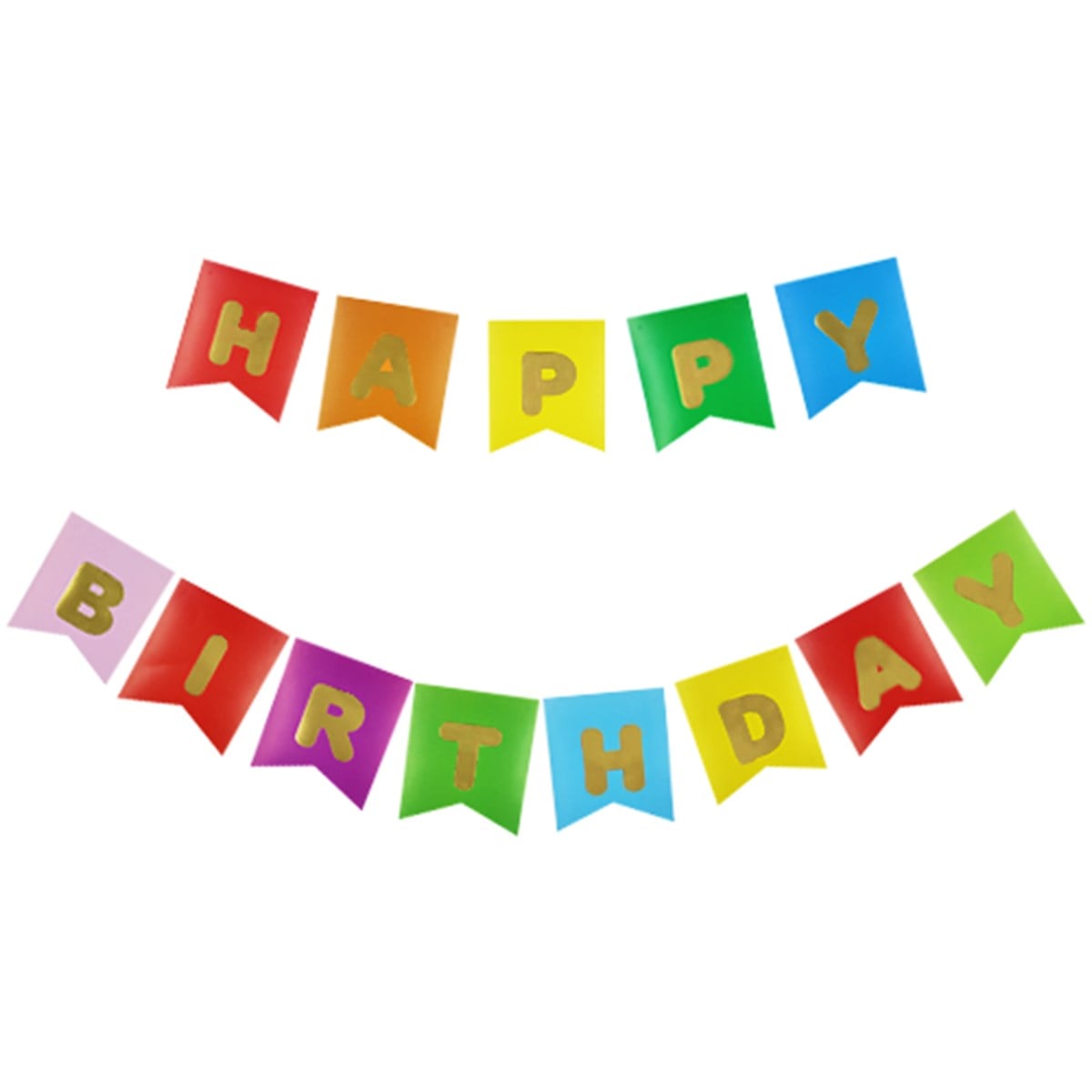 Karton Yazı Varak Baskılı Karışık Renk Üzeri Gold Happy Birthday