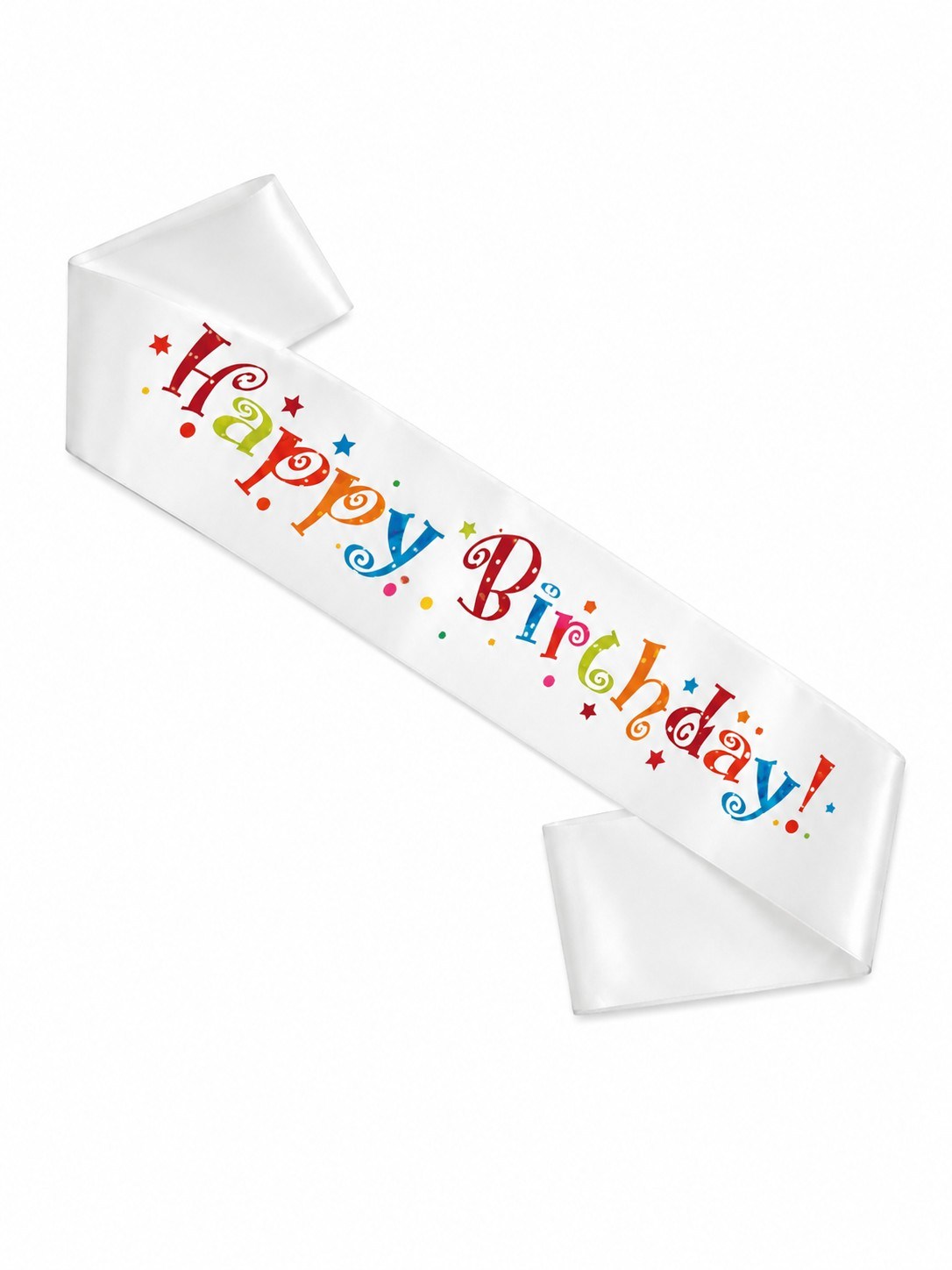 Kuşak Saten Happy Birthday Beyaz Üzeri Renkli Baskılı