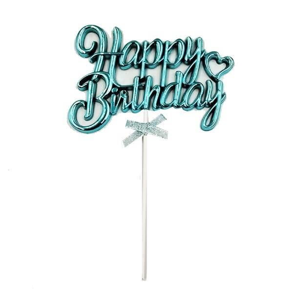 Mavi Happy Birthday Krom Renkli Çubuklu Pasta Süsü