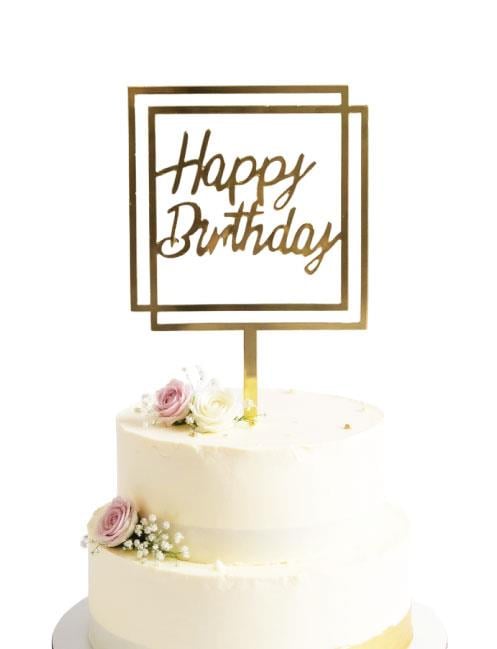 Pleksi Pasta Süsü Happy Birthday Gold