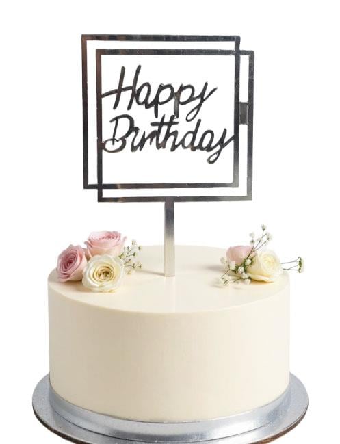 Pleksi Pasta Süsü Happy Birthday Gümüş