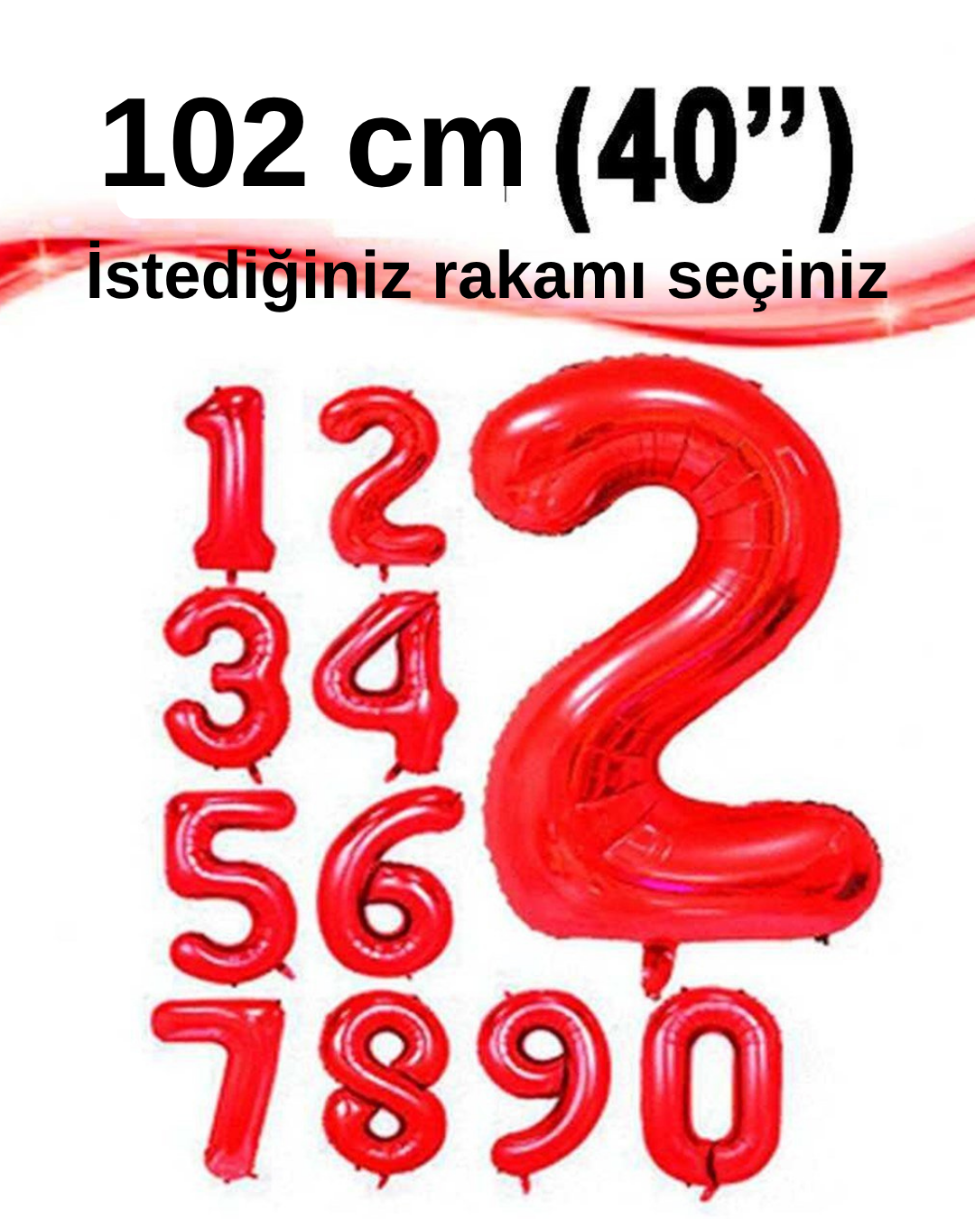 Rakam Kırmızı Folyo Balon  102cm