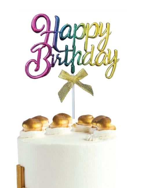 Renkli Happy Birthday Krom Renkli Çubuklu Pasta Süsü