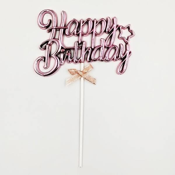Rose Gold Happy Birthday Krom Renkli Çubuklu Patsa Süsü