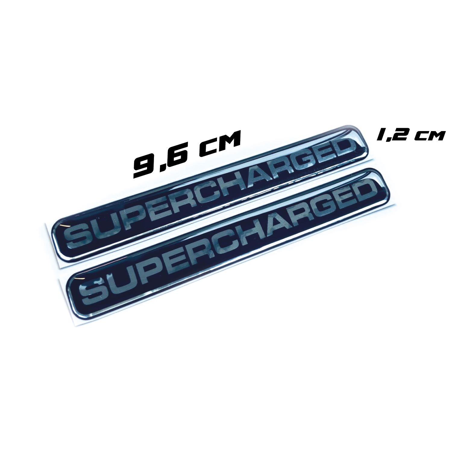 SuperCharged Yazılı Gümüş Siyah 3D 2 Adet Sticker Redlinegrafik