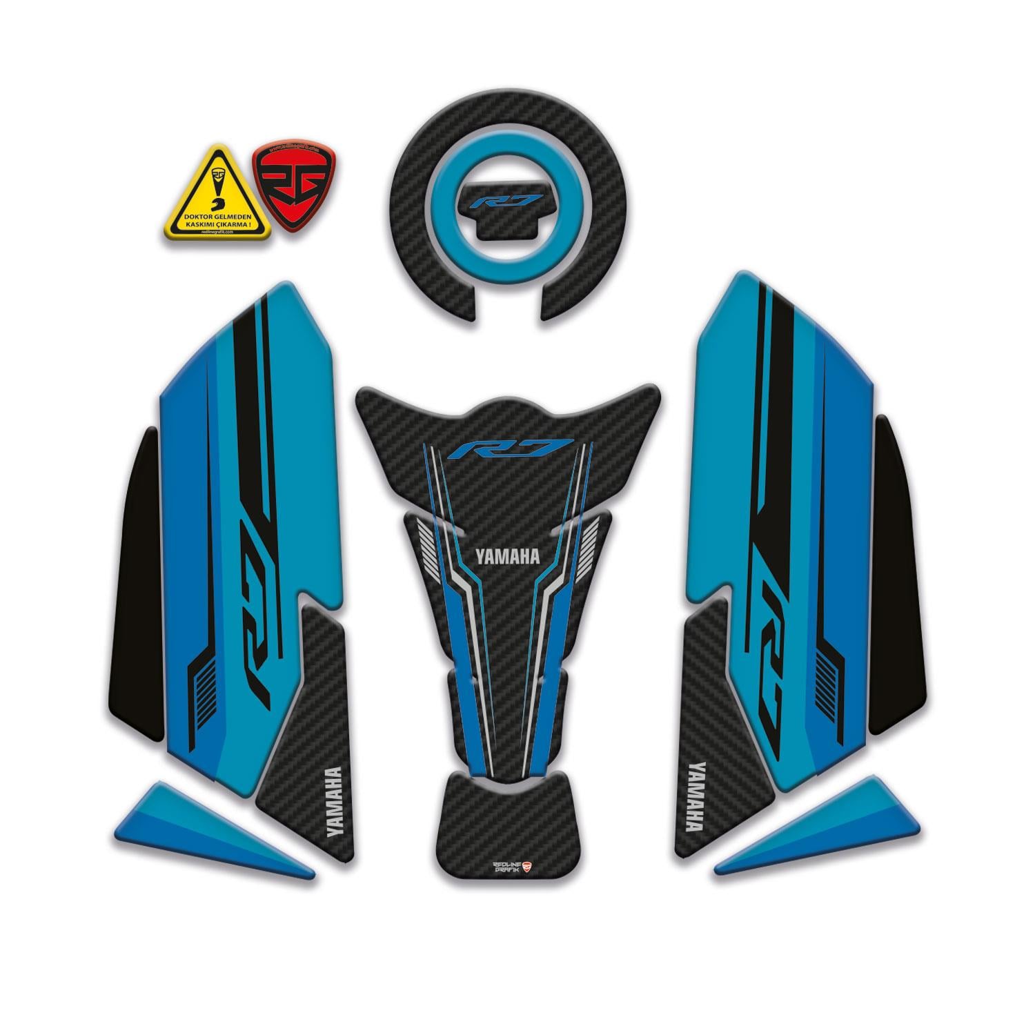 Yamaha R7 Uyumlu Tank Pad Yan Pad Seti Mavi Siyah Tasarım Redlinegrafik