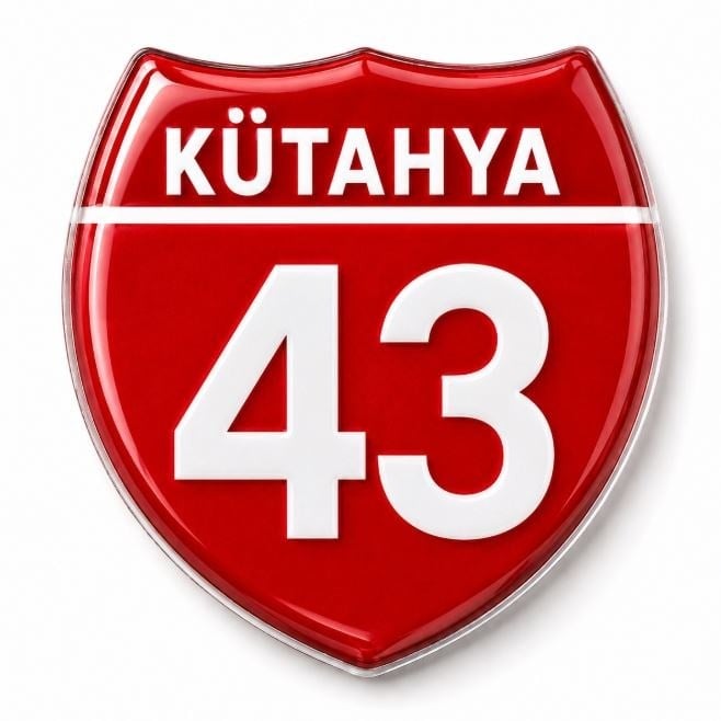 Redlinegrafik 43 Kütahya  Plaka Kodlu 3D Kabartmalı Araç 1 Adet Sticker Etiket Kırmızı  Beyaz