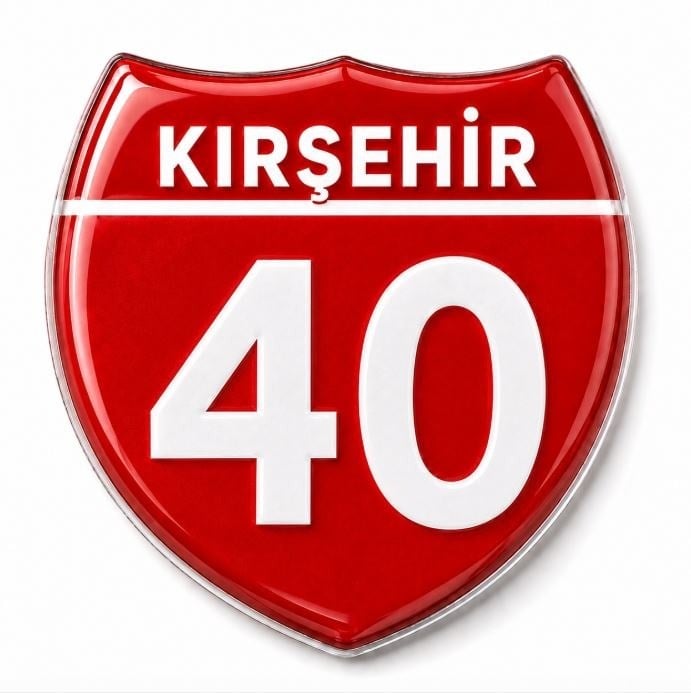 Redlinegrafik 40 Kırşehir Plaka Kodlu 3D Kabartmalı Araç 1 Adet Sticker Etiket Kırmızı  Beyaz