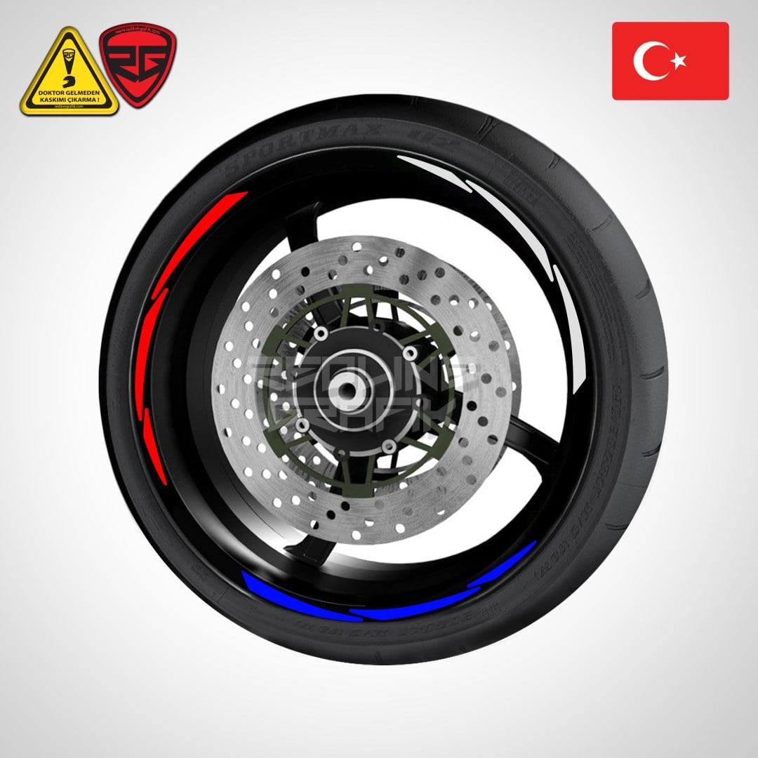 Redline Grafik Universal Fransa Mavi Beyaz Kırmızı Jant Şerit