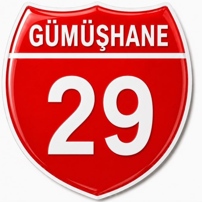 Redlinegrafik Gümüşhane 29Plaka Kodlu 3D Kabartmalı Araç 1 Adet Sticker Etiket kırmızı beyaz Renk