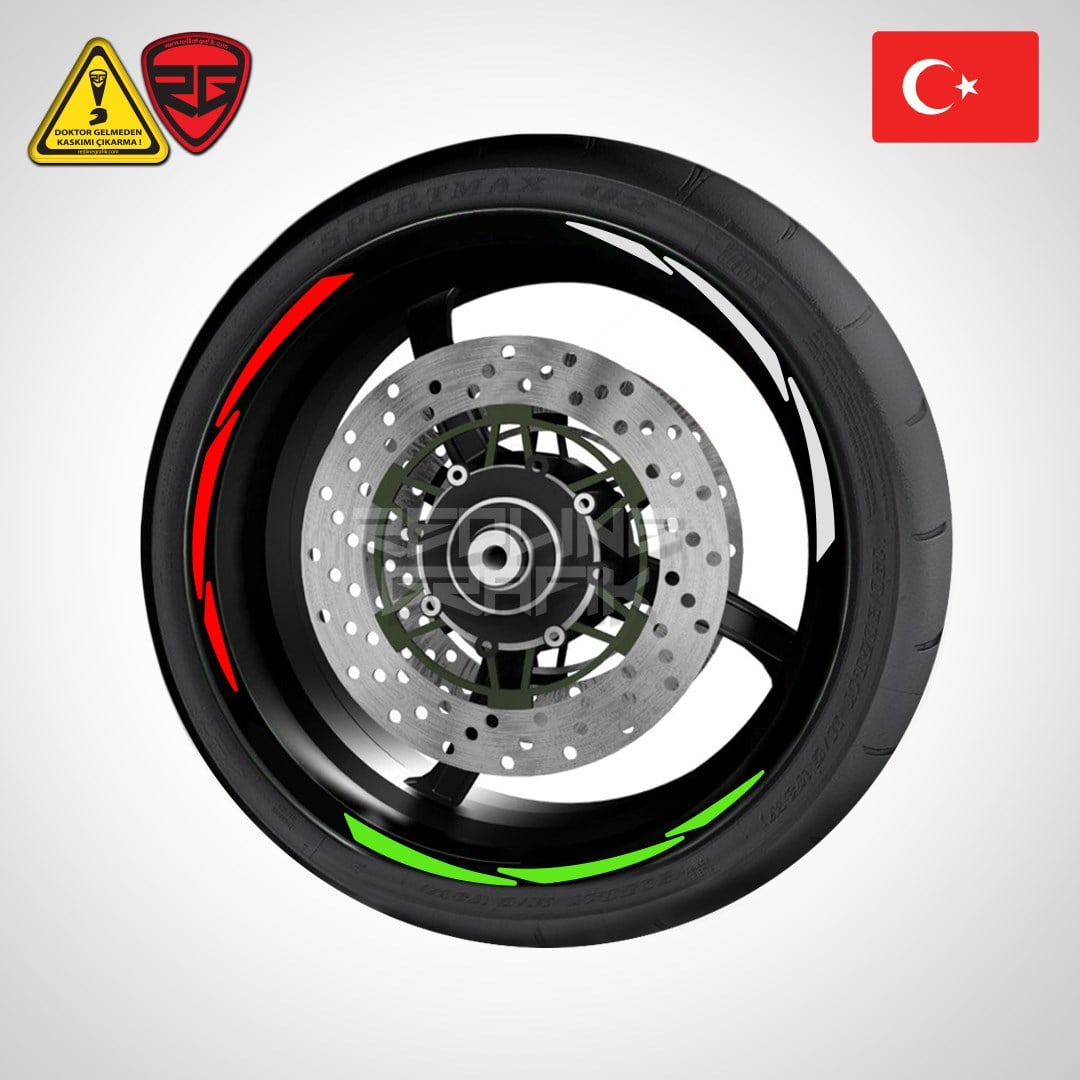 Redline Grafik Universal İtalyan Yeşil Beyaz Kırmızı Jant Şerit