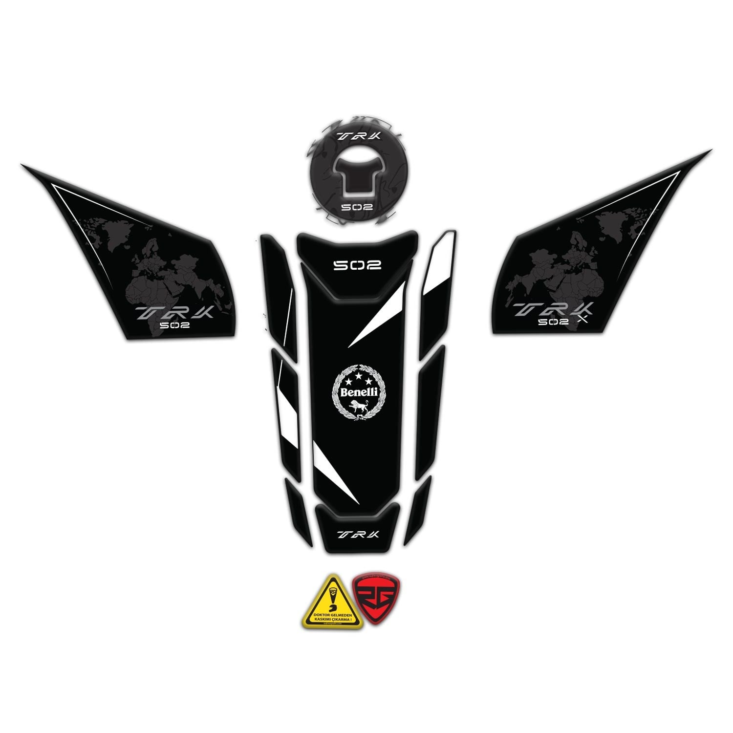 Redlinegrafik Benelli Trk 502 Uyumlu  Siyah Beyaz Tank pad  Yan Pad Depo Kapak Set