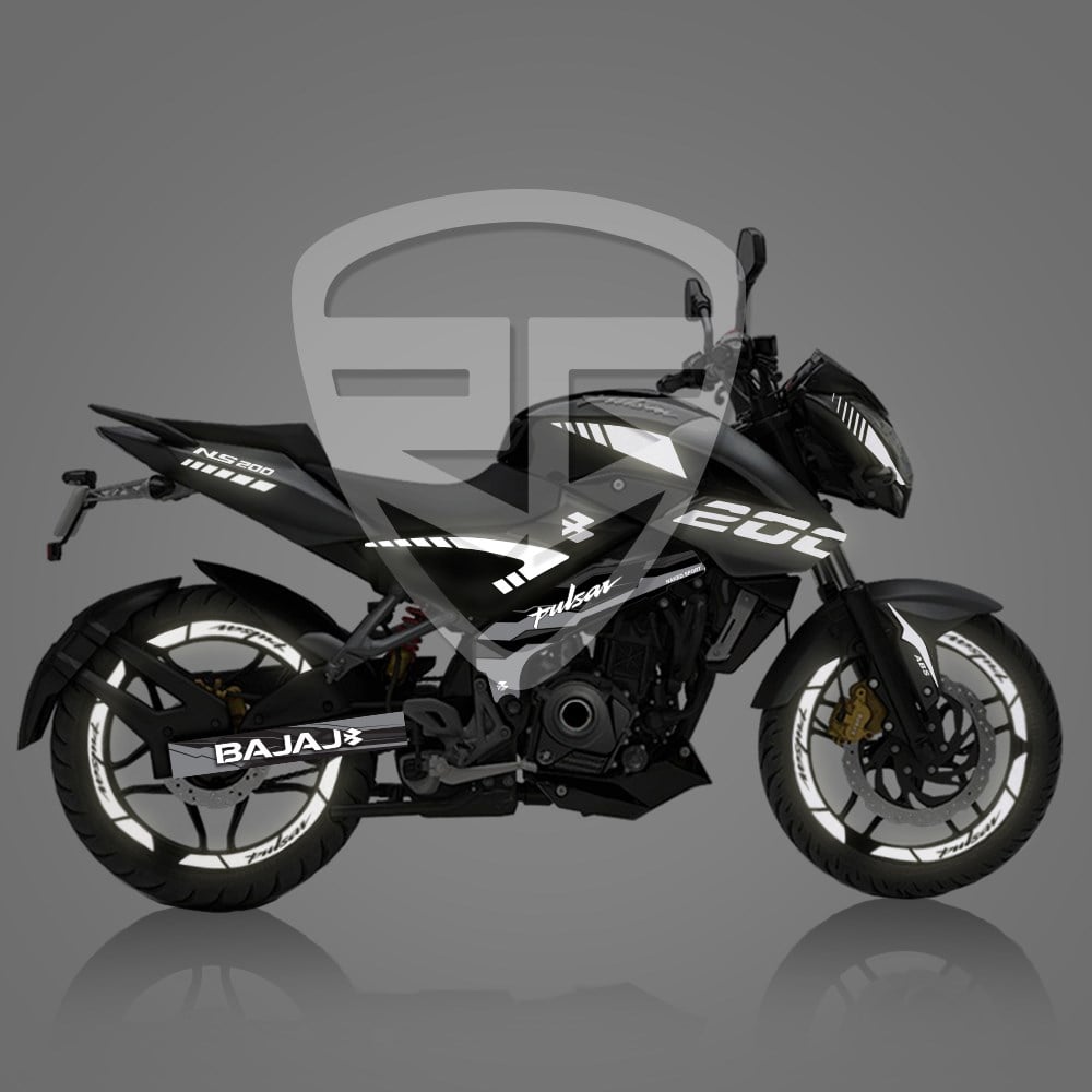 Bajaj Pulsar 200 NS Full Sticker Set Custom Reflektif Gümüş Beyaz