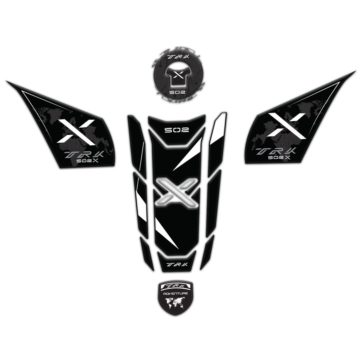 Redlinegrafik Benelli Trk 502 X Uyumlu  Siyah Beyaz Tank pad  Yan Pad Depo Kapak Set