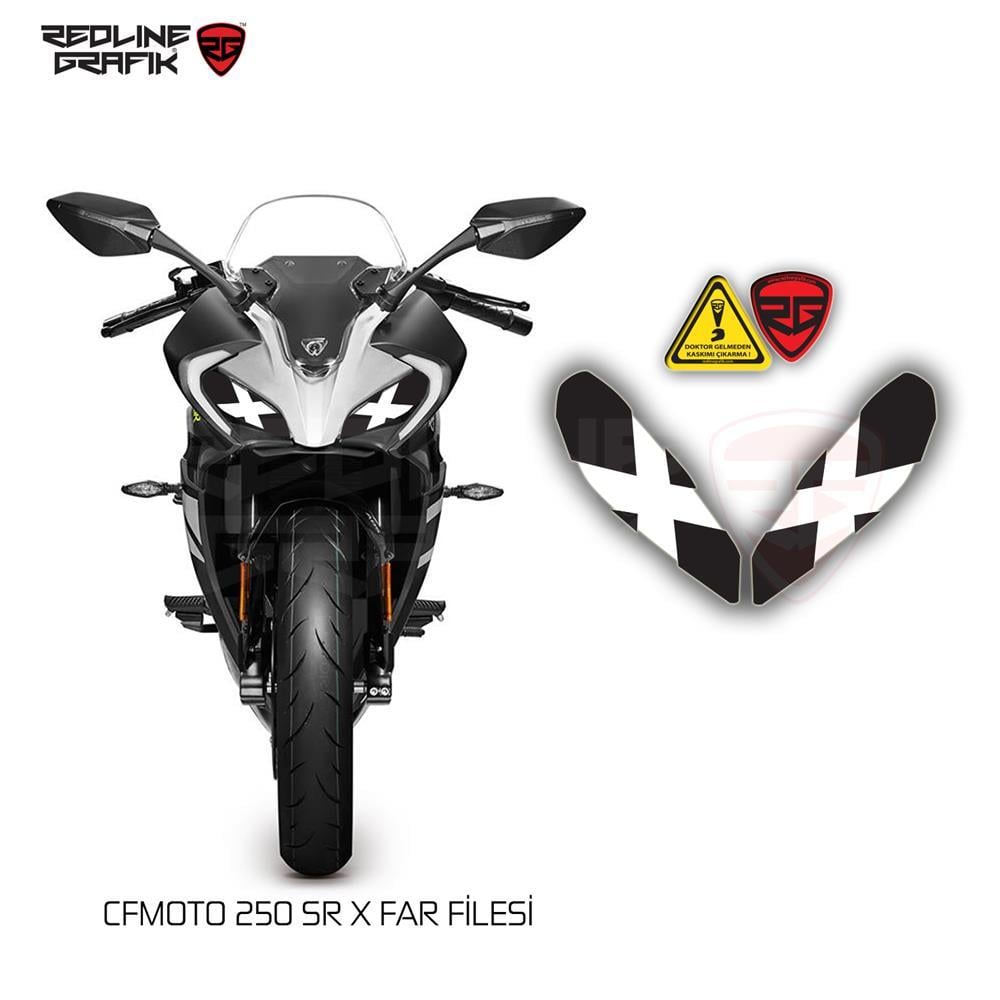 CF MOTO 250 SR 2020 - 2023 UYUMLU FAR STİCKER X BEYAZ Redlinegrafik