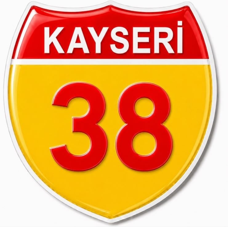 Redlinegrafik Kayseri 38Plaka Kodlu 3D Kabartmalı Araç 1 Adet Sticker Etiket sarı kırmızı Renk