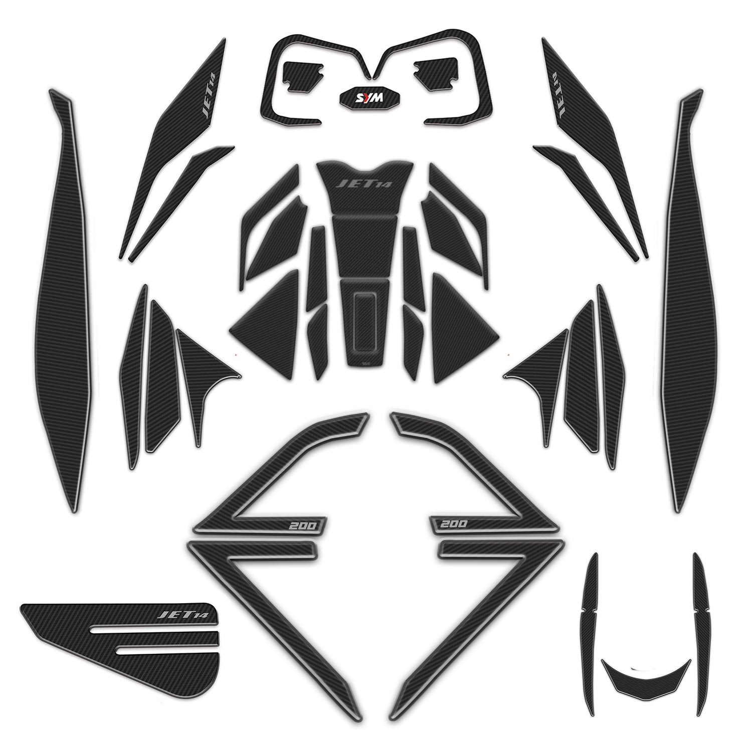 Redlinegrafik Sym Jet 14 2017-2026 Model Uyumlu Karbon desen Full Sticker Pad Set