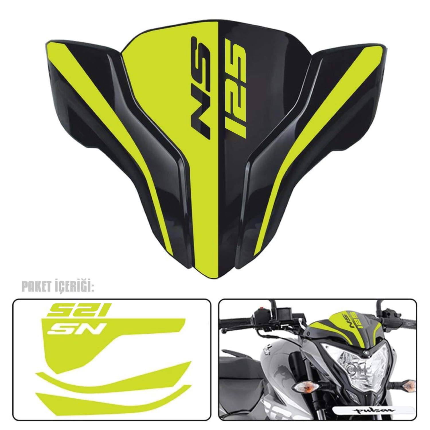 Pulsar Ns 125 Ön Cam Sticker Neon Sarı 125 ns