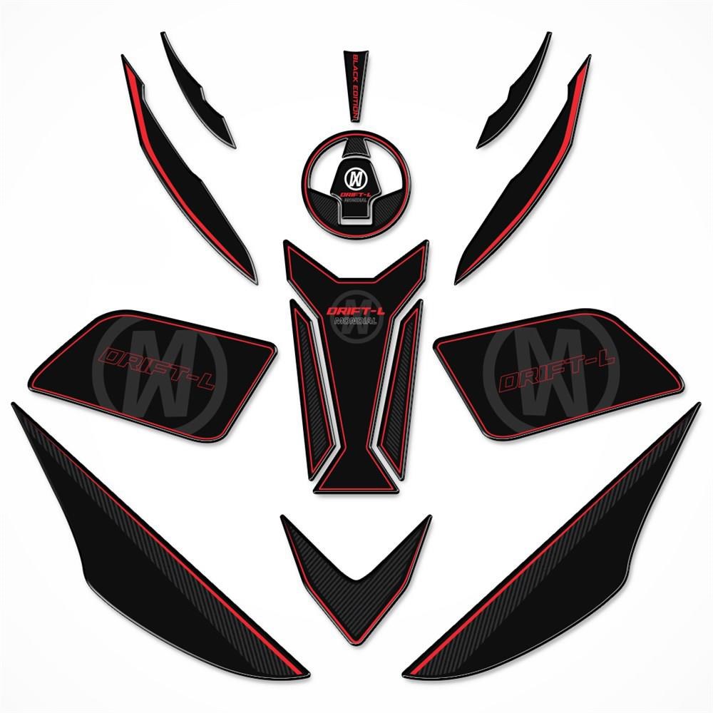 Redlinegrafik Mondial Drift L Full Tank Pad Set Siyah - Kırmızı