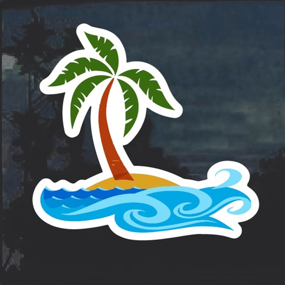 Palmiye Ve Dalgalar Oto Sticker