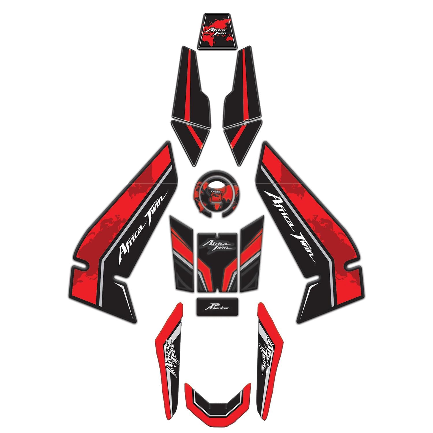 Redline Grafik Honda Africa Twin CRF1100L 2016 -2025 Uyumlu Full Tank Pad Seti Kırmızı Siyah Beyaz