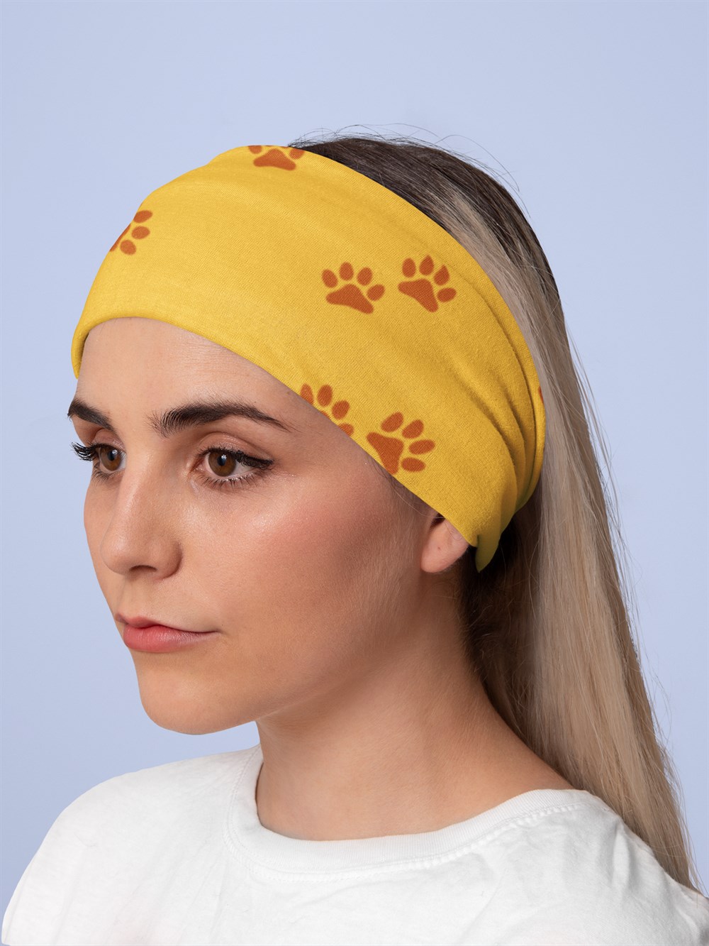 Sarı Pati Desen Kadın Bandana Saç Bandı Toka Boyunluk