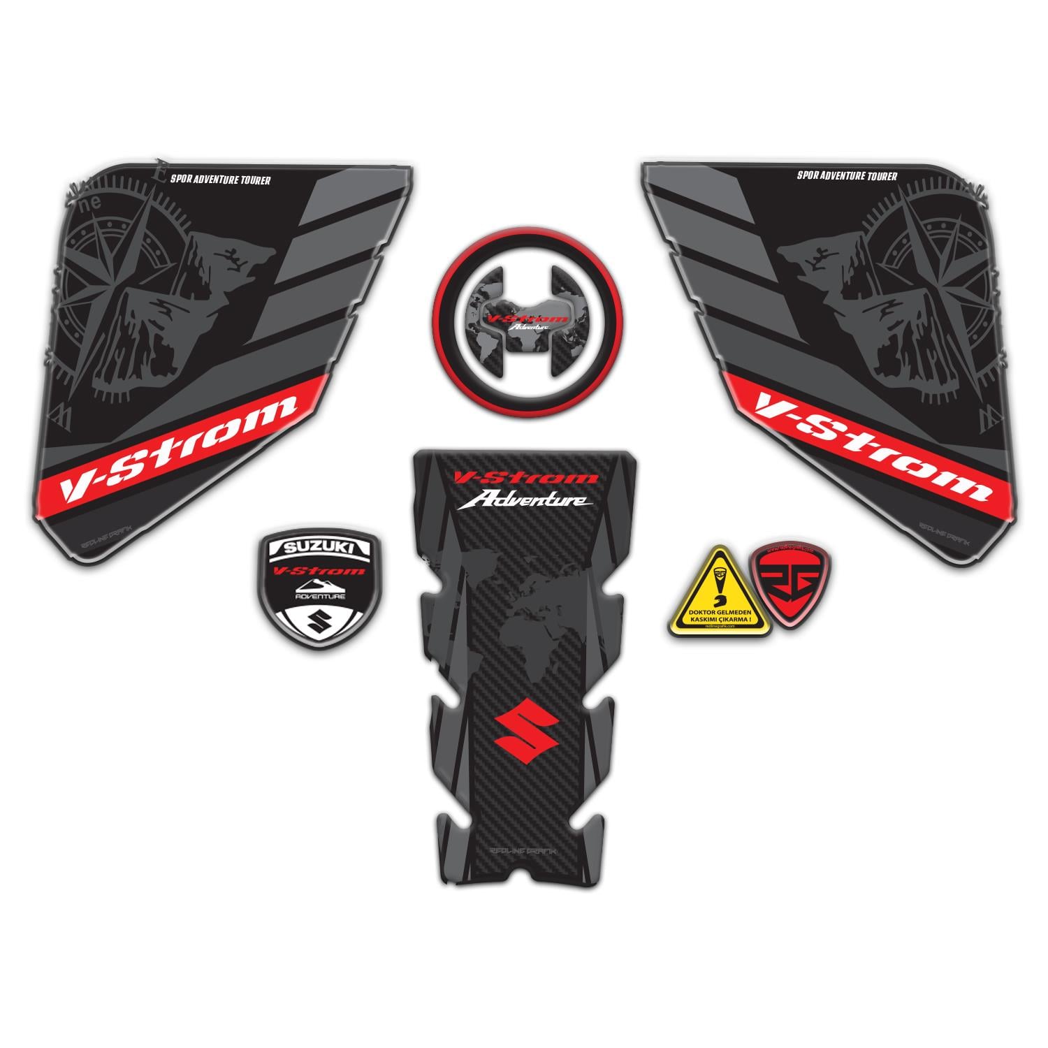 Suzukı V-Strom 650 - 650xt 2017 - 2024 Kırmızı Siyah Uyumlu Tank Pad Set Redlinegrafik
