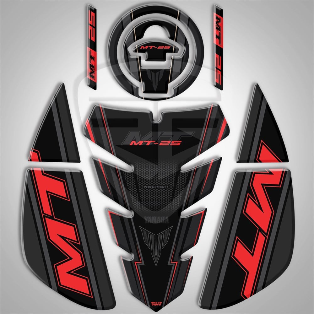 YAMAHA MT-25 2020-2021 3'LÜ SET TANK PAD DEPO PAD YAN PAD KIRMIZI